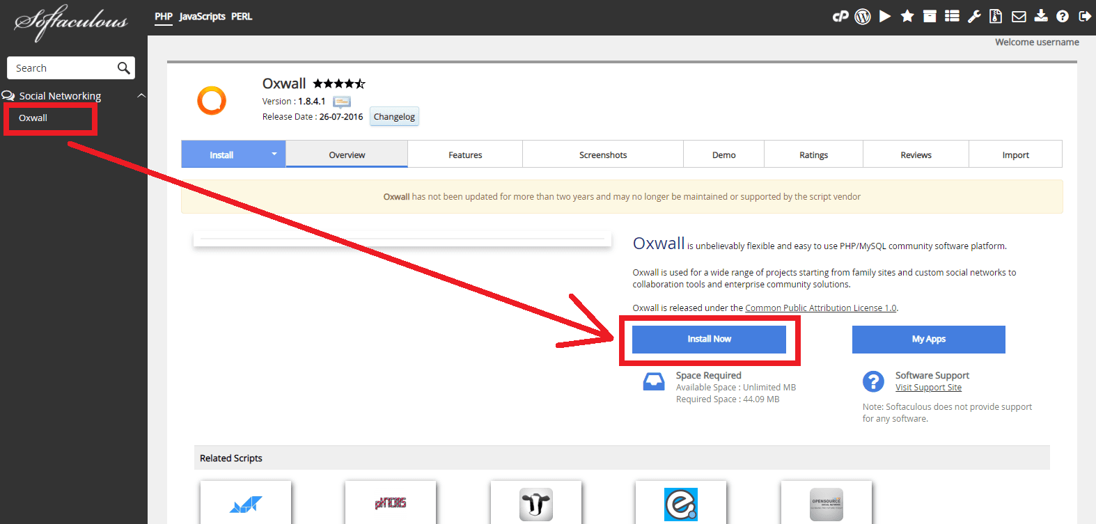 Cara Install Oxwall melalui Softaculous Apps Installer
