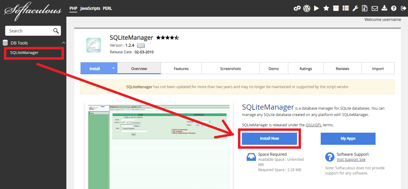 Cara Install SQLiteManager di Softaculous Apps Installer
