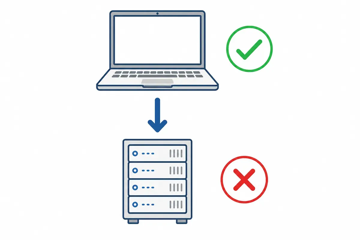 Berkas yang lolos di laptop bertanda centang lalu gagal di server bertanda silang setelah dipindahkan.
