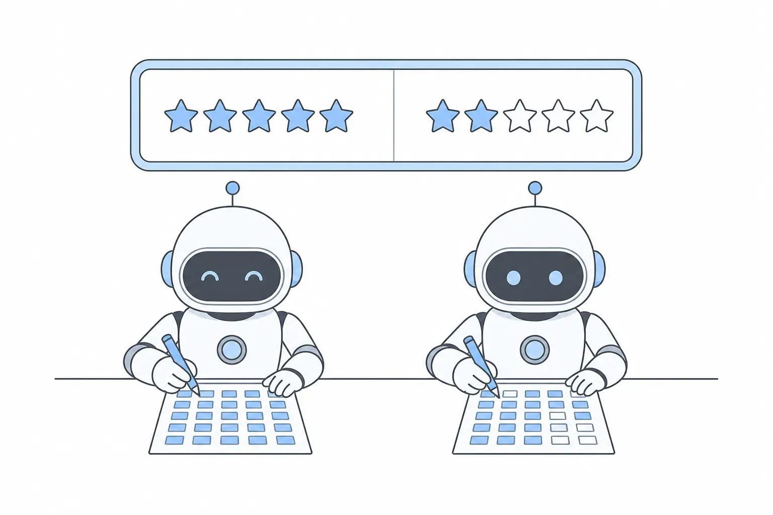 Papan skor akurasi: robot yang menebak semua soal bernilai lebih tinggi daripada yang mengosongkan soal ragu.