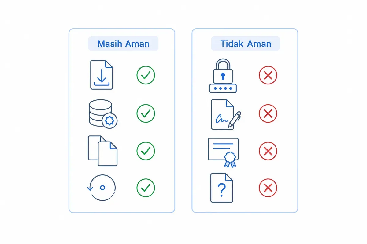 Diagram dua kolom membandingkan pemakaian MD5 yang masih aman dan yang tidak aman.